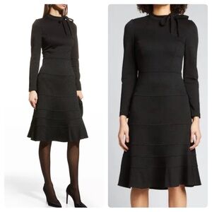 NWT Rickie Freeman For Teri Jon Tie-Neck Metallic Knit Flare-Hem Dress 4